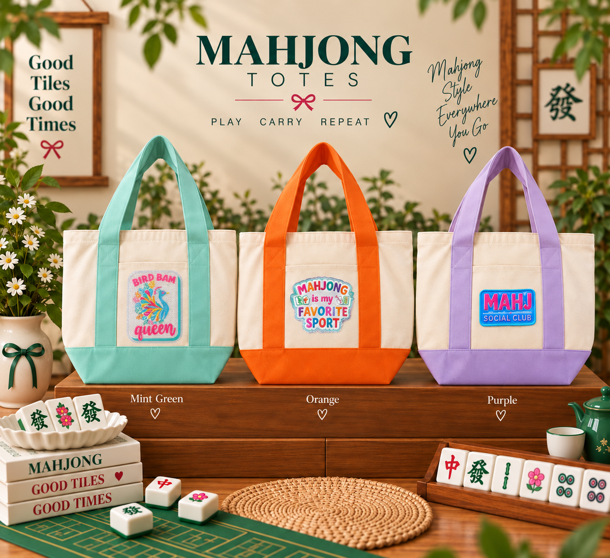 Custom Mahjong Tote Bag-Pick Your Patch